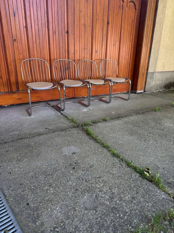 Italian Dining Chairs by Gastone Rinaldi, 1970s, Set of 4, Metal, Textile, Italian Design (photo 10 of 10)