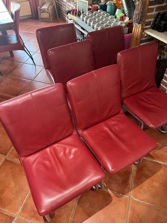 Image 1 of 6x designer dining chairs – leather & stainless steel – style Label Vandenberg