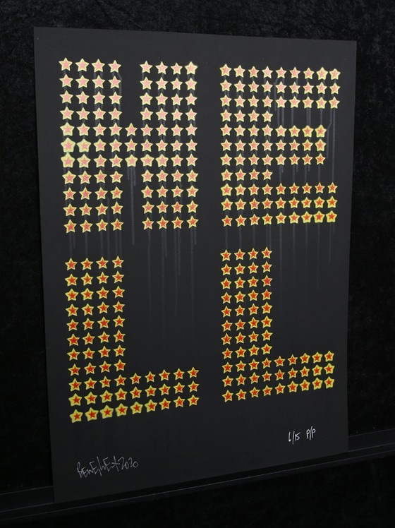Image 1 of Un, Ben - Enfer - Sérigraphie 3 couleurs avec revêtement gouttelettes - Signée à la main