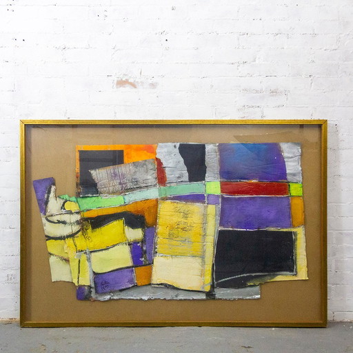 Christian Kares, Abstract Composition, 1990s, Acrylic on Cardboard, Framed
