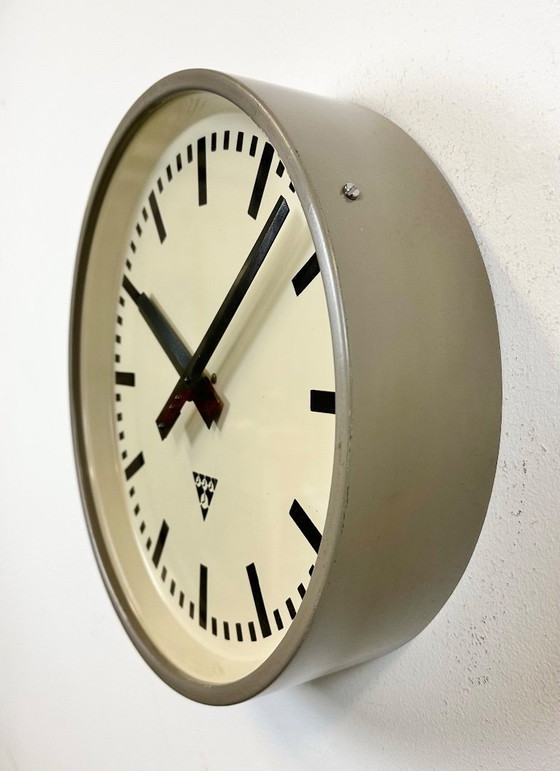 Image 1 of Grey Industrial Factory Wall Clock from Pragotron, 1960s
