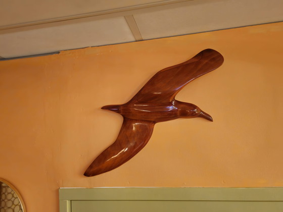 Image 1 of Grote Vintage Houten Wandvogel Vogel Wanddecoratie 62 cm