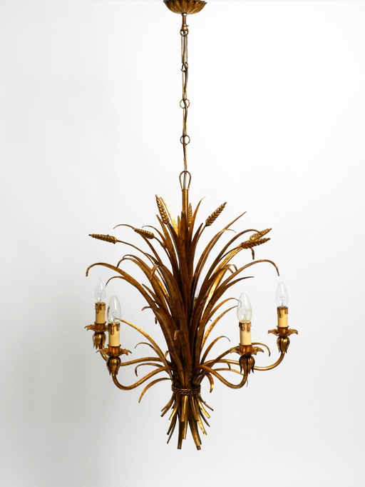 Beautiful Huge 1970S Gold-Plated 5-Arm Tall Metal Chandelier By Hans Kögl