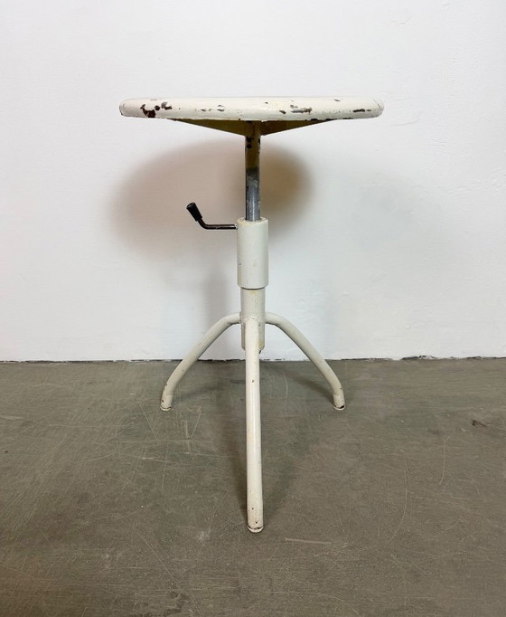Image 1 of White Industrial Iron Height Adjustable Stool, 1960s