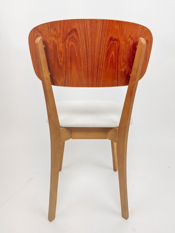 Image 1 of Chaise de salle à manger vintage avec assise en similicuir blanc