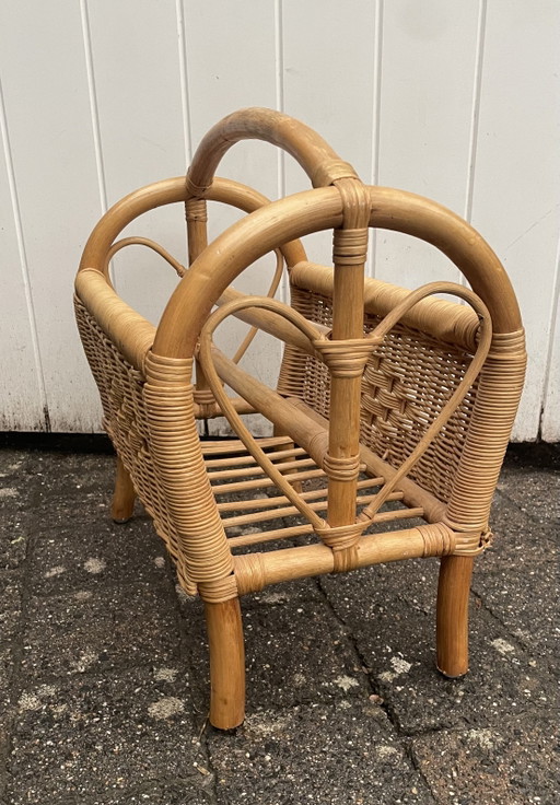 Portariviste Vintage in Rattan – tijdschriftenrek