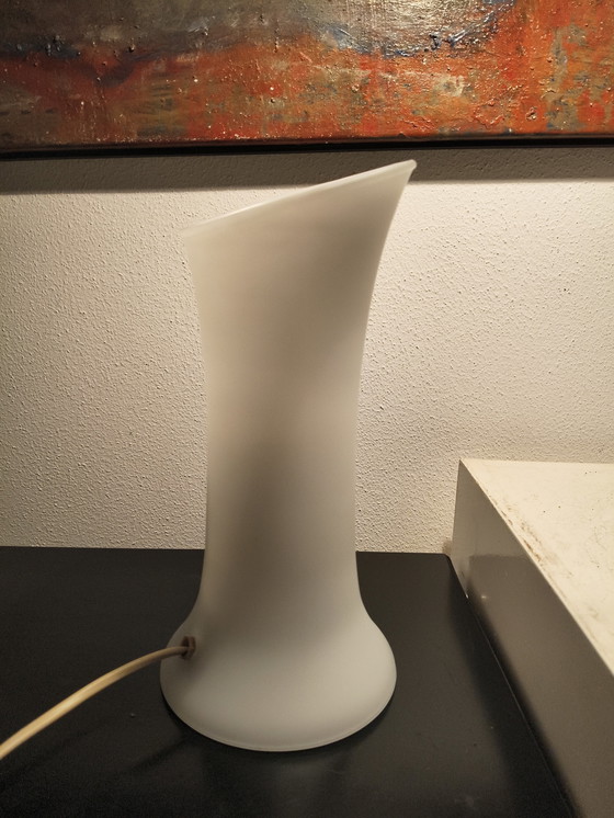 Image 1 of Vintage design white satin glass table lamp from the French brand SCE, model Hurricane. Height 28 cm
