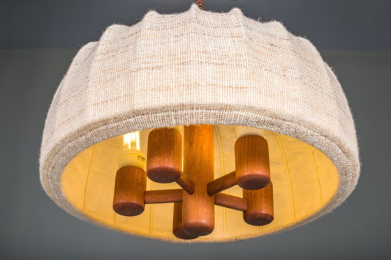Image 1 of Scandinavian Modern Adjustable Teak & Wool Pendant Lamp from Domus, 1960s