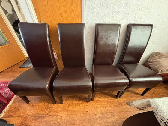 Set di quattro Sedie da pranzo, pelle marrone scuro, Legno, Modern (foto 4 di 5)