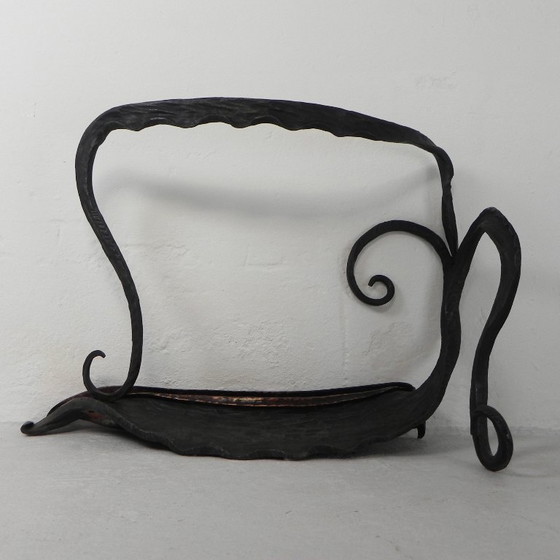 Image 1 of Art Nouveau paraplustandaard in staal en koper, handgesmeed, jaren 20