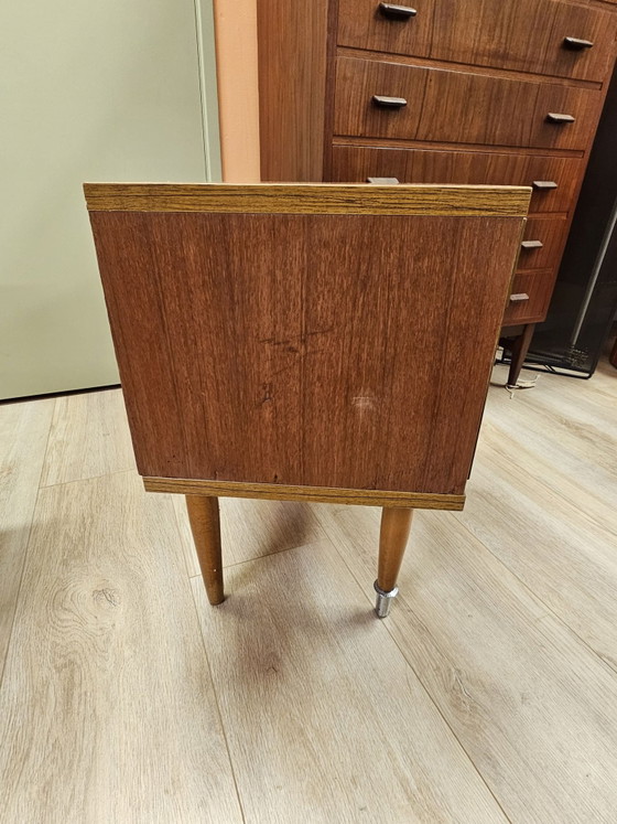Set of 2 Teak Veneer Nightstands Nightstand Cabinet Drawer, Wood, Brown (photo 8 of 12)