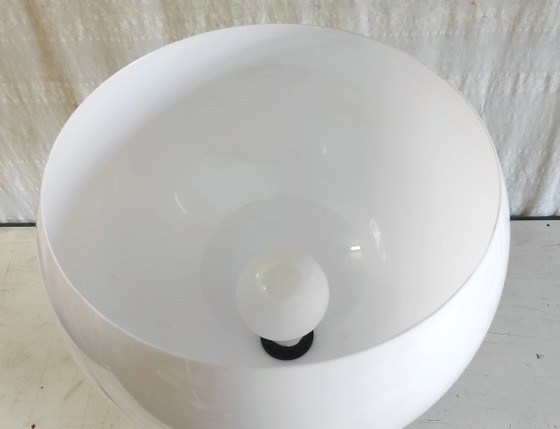 Image 1 of Designer table lamp in chromed metal and white globe - mid-20th century