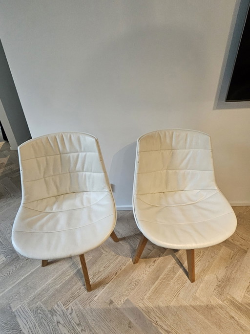 4x MDF Italia Flow Chair Oak Frame white leather
