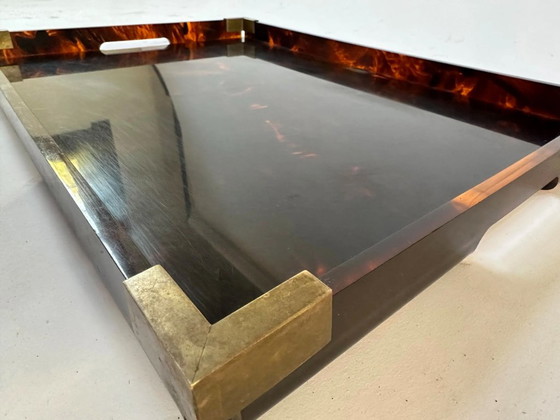 Faux Tortoiseshell and Brass Serving Tray, Italy, 1960s – dior, Table accessories, Plexiglass (photo 6 of 7)