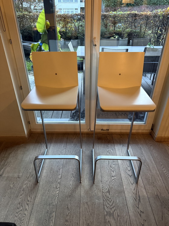 Image 1 of Tabourets design Hülsta bois blanc e metallo brossé (lotto di 2)