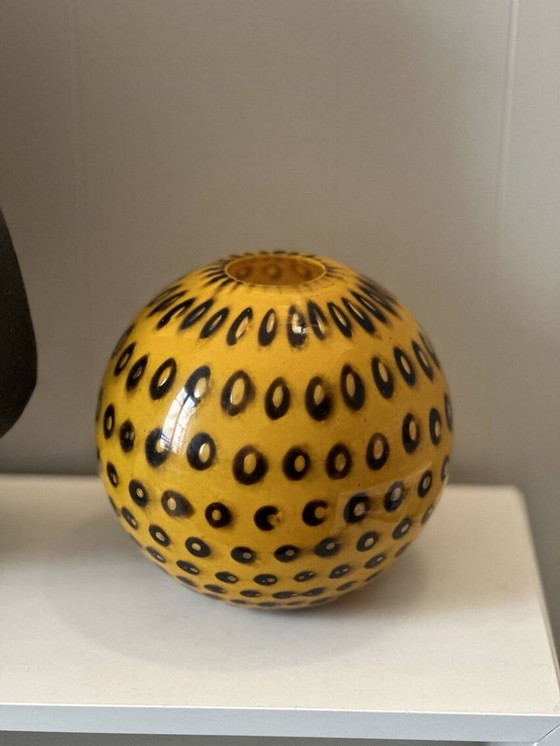 Image 1 of Antique Black And Yellow Speckled Glass Vase