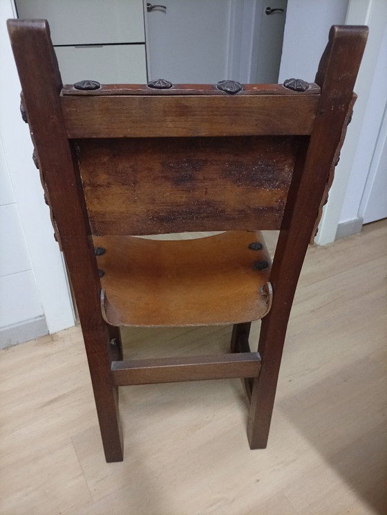 3 rustikale Esszimmerstühle – Leder, Metall (photo 4 of 11)