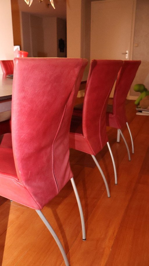 6 sedie da pranzo Montis Spica, pelle, colore ciliegia Gaucho