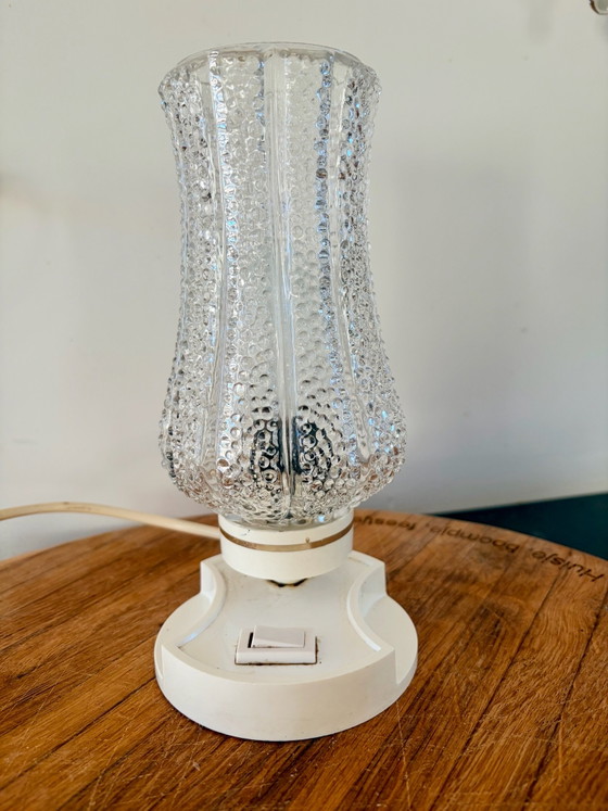 Lampe de table Mid-Century Modern Ice Glass (Style Orion / Neuhaus), Verre, Plastique, Crème (photo 5 sur 5)