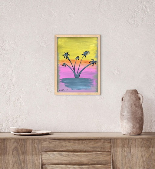 Acrylic on paper 40x30 framed – schilderijen tekeningen