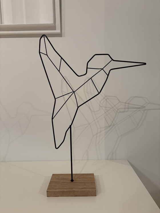 Image 1 of Kolibri, moderne Linienskulptur aus schwarzem Metall
