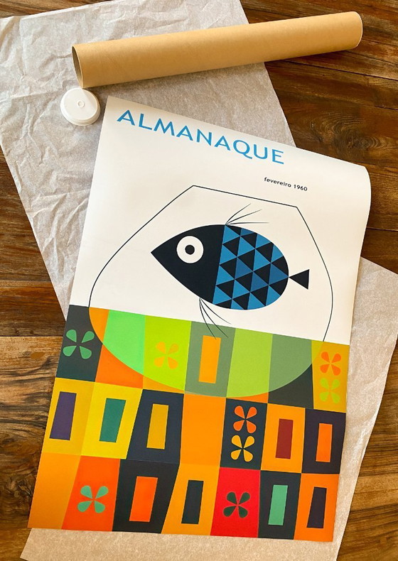 Image 1 of Almanaque febbraio 1960, del disegnatore portoghese Sebastião Rodrigues - Poster 50×70 cm