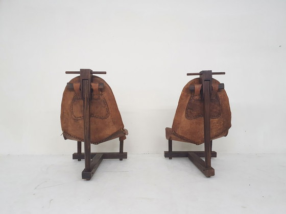 Image 1 of Ensemble de deux fauteuils lounge en cuir façon selle, Brésil, années 1960