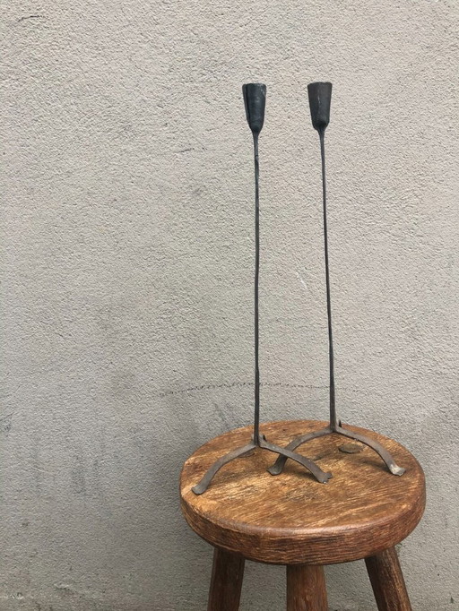 Set of 2 slender Midcentury Modern candlesticks.