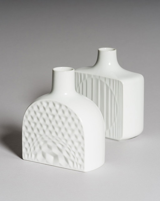 Architectural Pairing: Two White Porcelain Vases by Fürstenberg, West Germany, 1970s