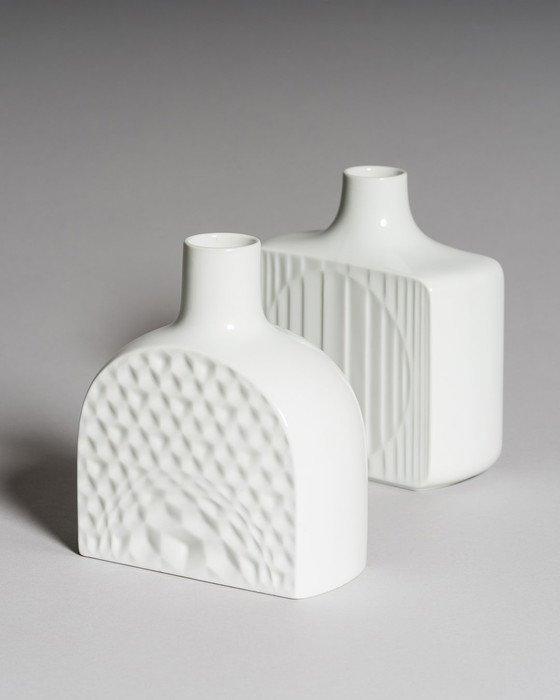 Image 1 of Architectural Pairing: Two White Porcelain Vases by Fürstenberg, West Germany, 1970s