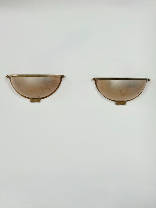 Coppia di applique vintage, ottone e plexiglas, Francia, 1970