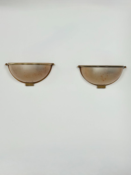 Image 1 of Coppia di applique vintage, ottone e plexiglas, Francia, 1970