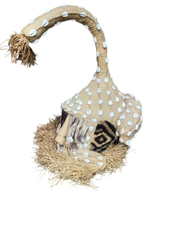 Maschera-elmo elefante Kuba Mukyeem / Mukenga, Congo, Cipree & rafia, Decorazioni murali, Tessile, Marrone (foto 2 di 9)