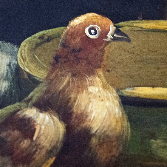 Image 1 of Vintage handbeschilderd houten dienblad met hond en duif