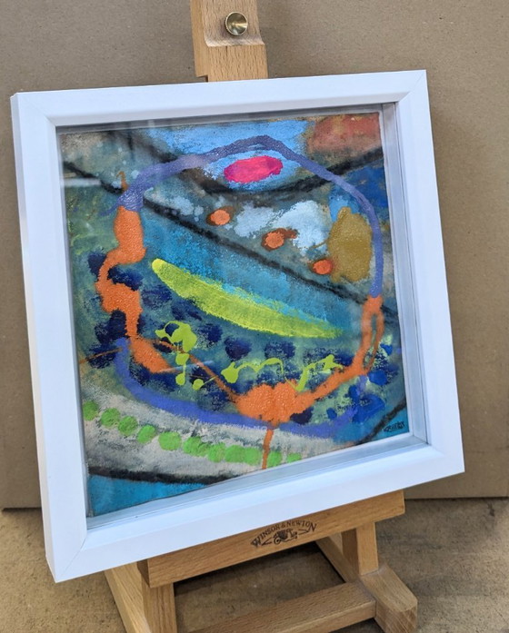 Image 1 of ABSTRACT EXPRESSIONIST 28 ORIGINAL OIL CANVAS SQUARE NIGEL WATERS SIGNED FRAMED