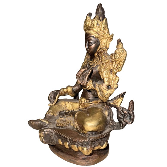 Syamatara Detallada (Tara Verde) – Nepal – Finales del Siglo XX – Bronce Dorado 13.3 cm – Esculturas, Bronze (photo 8 of 9)