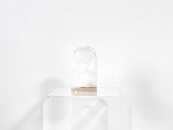 Vintage Onyx Horse Head, Decorative Natural Stone Bookend, Sculpture, Crystal, Transparent, Modern (photo 5 of 11)