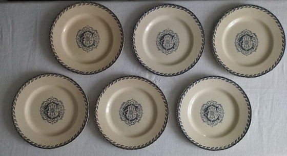 Image 1 of KG Lunéville - 6 ironstone dinner plates monogrammed "C"
