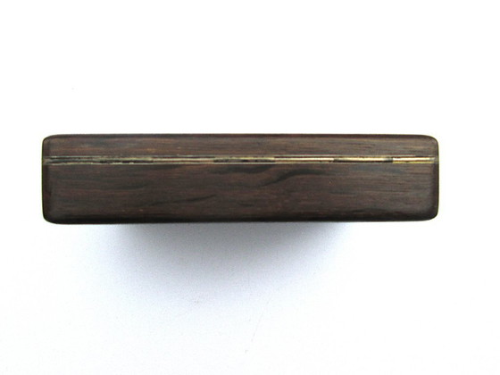 Image 1 of Danish Design Bog Oak Wood Mid-Century Cigarette Box, Signed and Hallmarked, with Sterling Silver Inlaid Floral Design