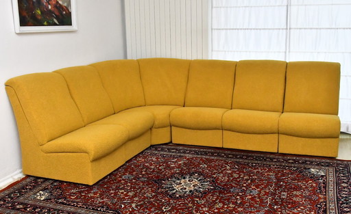 Yellow bouclé corner modular sofa, 1970s, set of 6