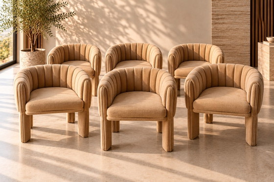 Set of 6 Elenora Armchairs, Beige bouclé, Velvet (photo 5 of 6)