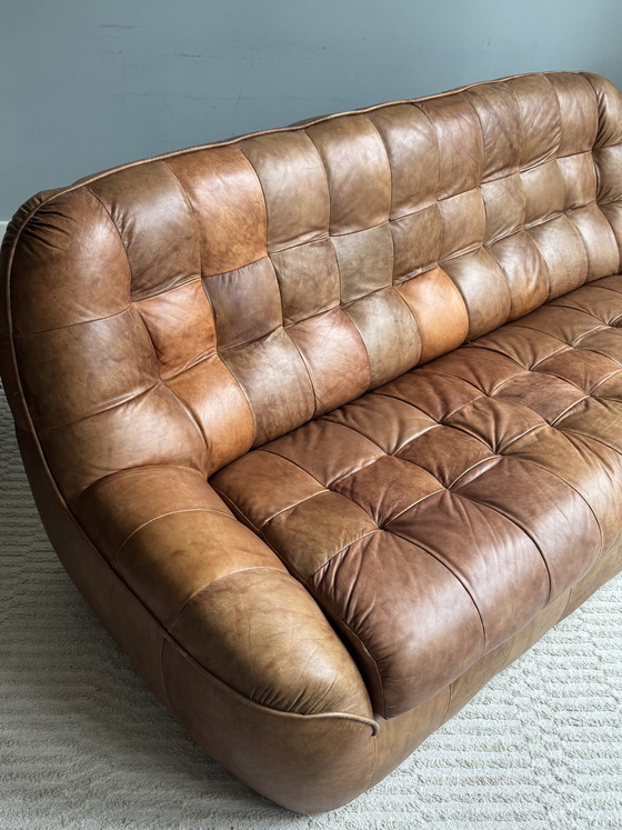 Image 1 of Canapé design vintage Ligne Roset style Togo en cuir marron
