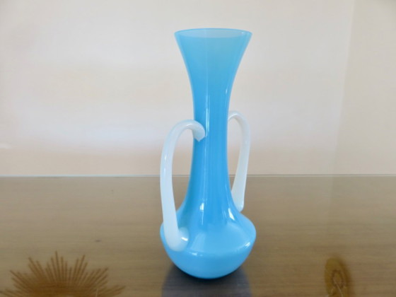 Image 1 of Soliflore vase in blue opaline and opalescent glass, France, 1960-1970