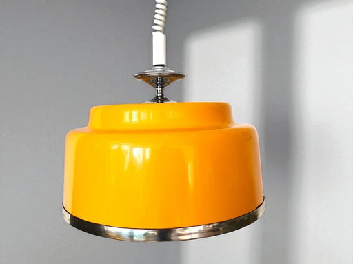 Lampe suspendue de cuisine à tirette jaune, Mid Century Modern, 1970