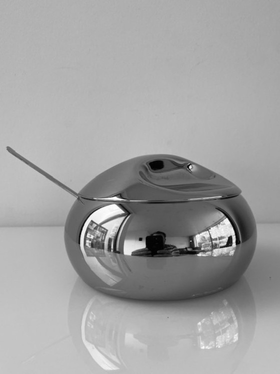Image 1 of Vintage space age stainless steel sugar bowl with spoon – Tramontina design