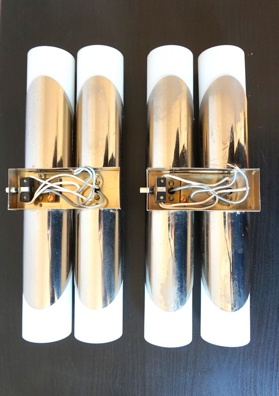 Image 1 of Pareja de apliques de cromo/vidrio opalino Neuhaus de Rolf Krüger, 1960