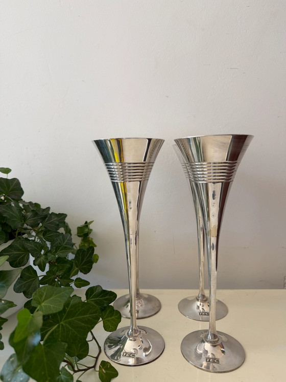 Set of 4 silver-plated champagne flutes – Glass & Decanter, Vintage (photo 5 of 5)