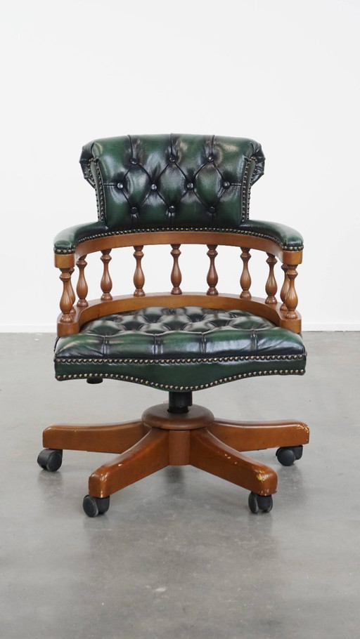 Green English cowhide Chesterfield office chair