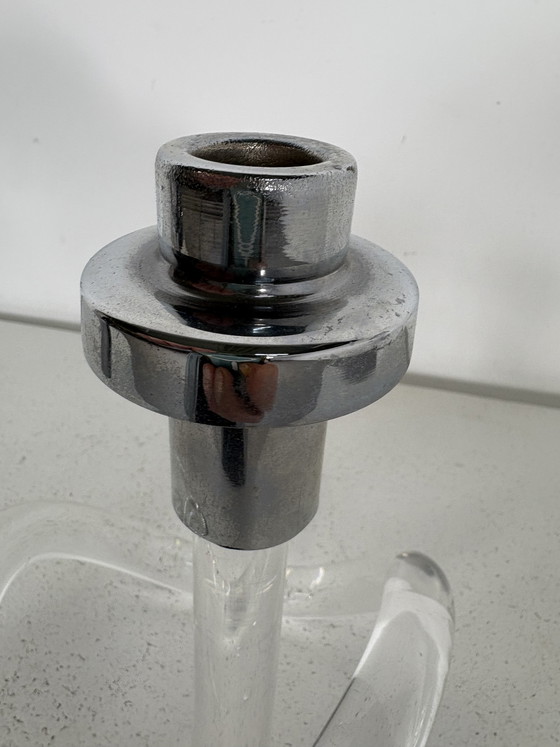 Image 1 of LUCITE CHROME TWISTED PRETZEL CANDLE HOLDER BY ELAINE BSCHEIDER FOR DOROTHY THORPE INC
