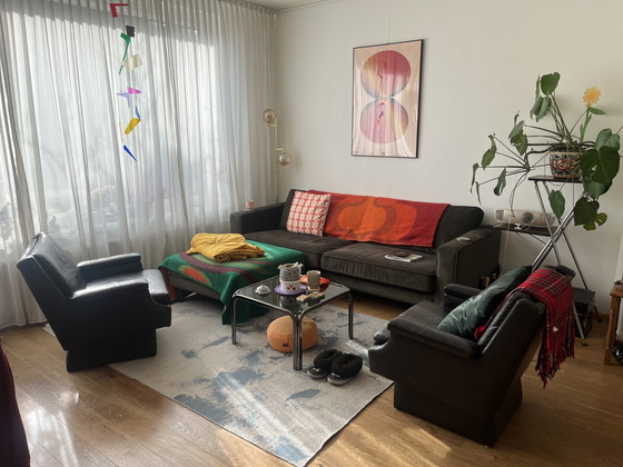 Image 1 of Mid-century-modern brown leather lounge chairs (pair) 